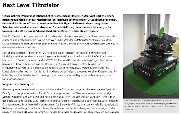 Steelwrist Innovative Tiltrotatoren Arbeitsgeräte